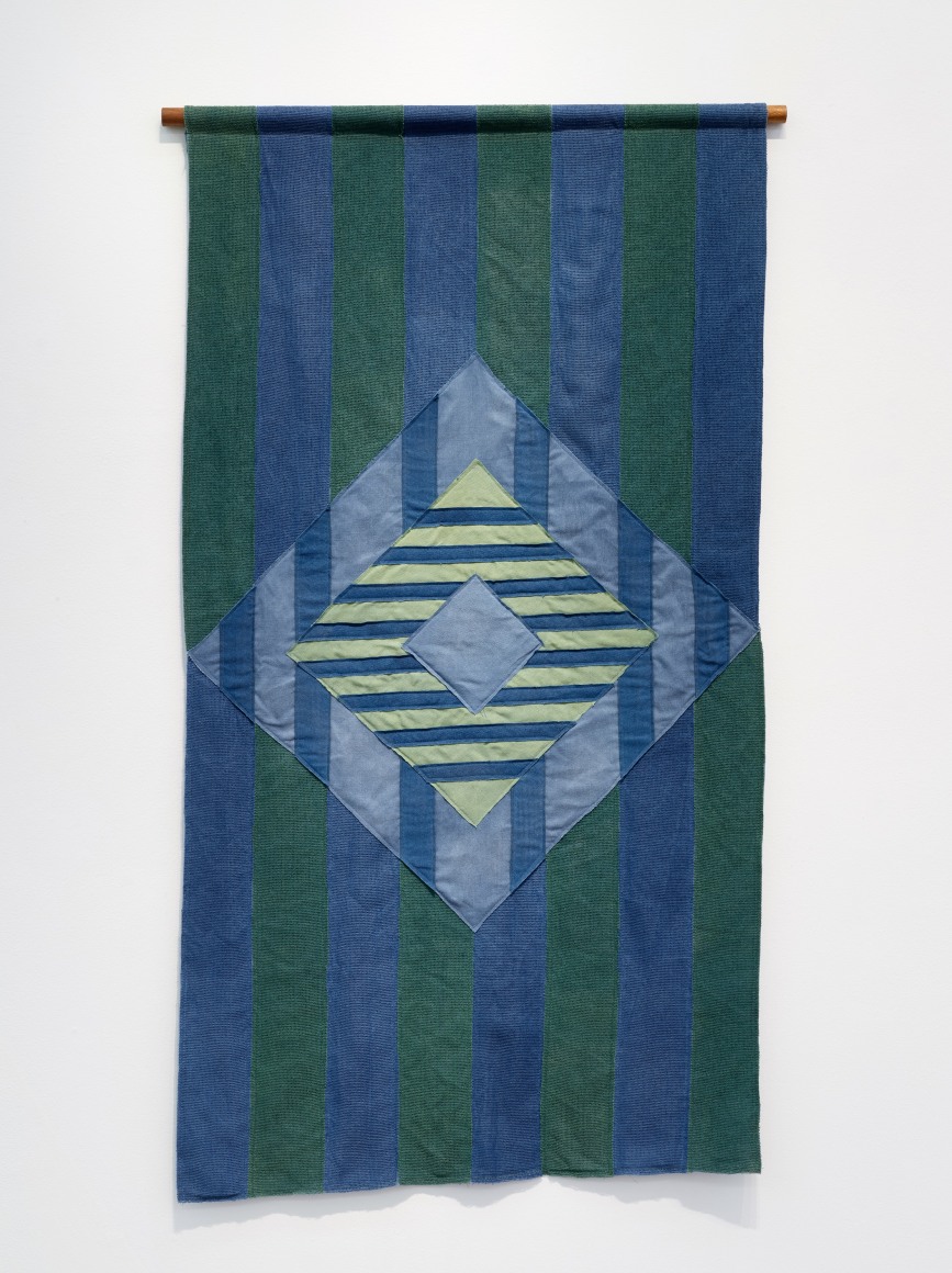 Sandra Monterroso, Composici&oacute;n org&aacute;nica en rombo N&ordm; 2. [Organic composition in rhombus N&ordm; 2], 2022. Turmeric, achiote and acrylics, 56 1/4 x 31 1/4 in. (143 x 79.5 cm.)