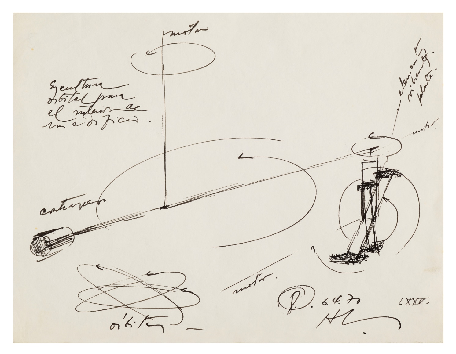 Alejandro Otero, Untitled, 1970. Ink on paper, 8 1/2 x 11 1/16 in.&nbsp;