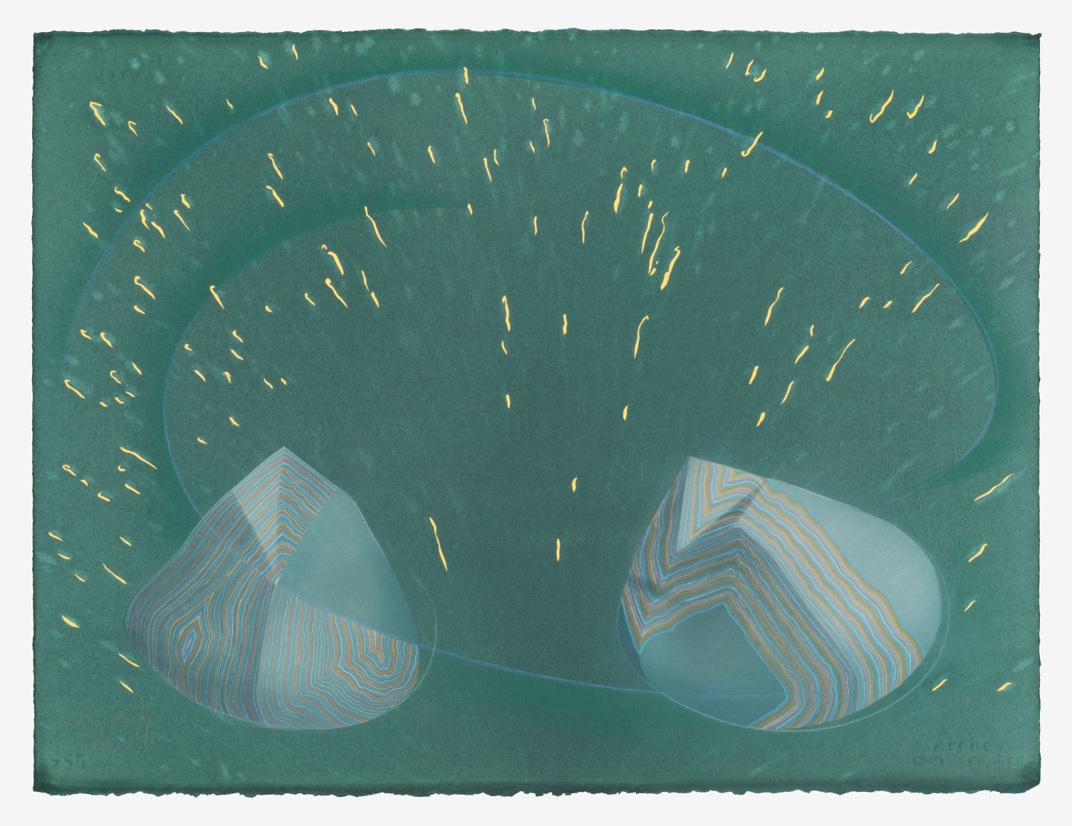 Jorinde Voigt,&nbsp;Trust and Rain IV, 2020/2021.&nbsp;Gold leaf, oil chalk, graphite, pastel and ink on paper,&nbsp;57.5 x 76 cm.