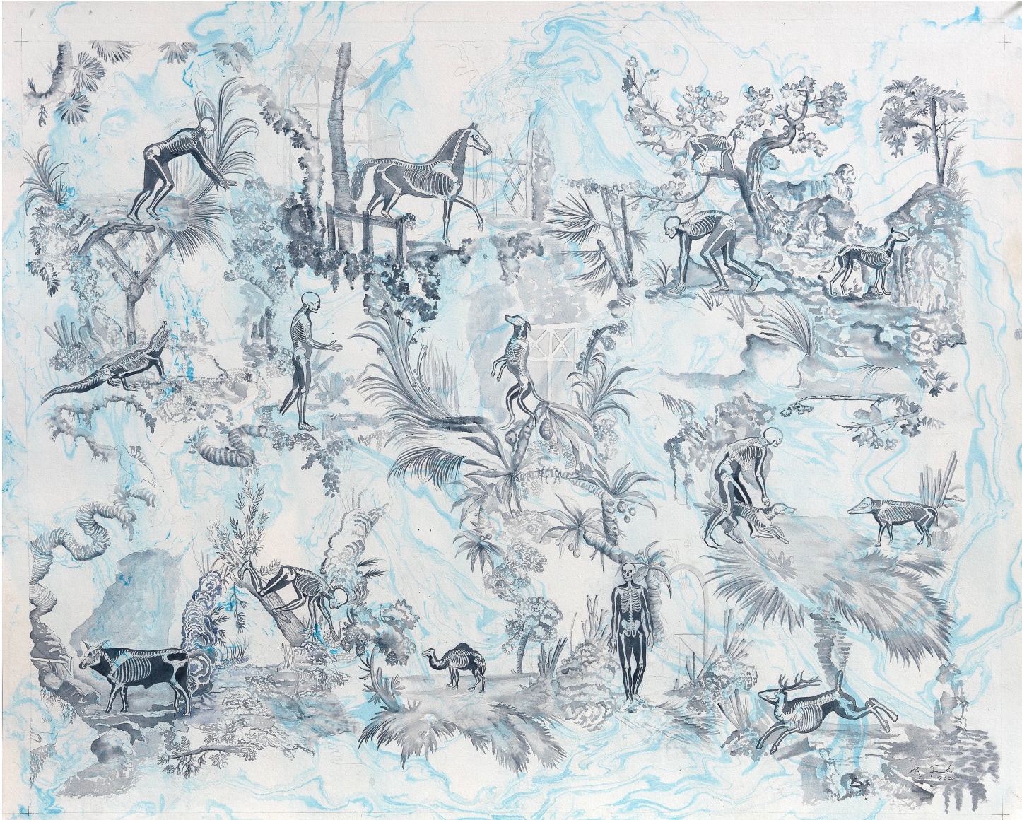 Rodrigo Facundo, Manimal, 2020. Watercolor on 300 gr. cotton paper, 35 7/8 x 45 1/4 in.