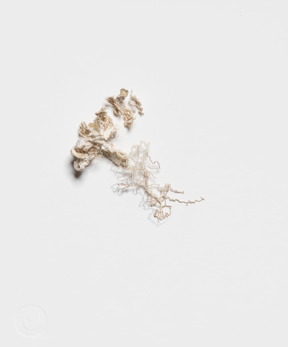 Gustavo Díaz, A Brush with Uncertainty #2, 2019, Cut out paper & pencil, 12 ⅞ x 11 ¼ x 2 ⅝ in.