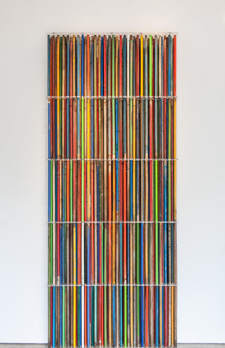 Thomas Glassford, Stela: A teardrop on the cheek of time, 2010. Lucite and Broomsticks, 118 7/8 x 49 19/32 x 4 23/32 in. (302 x 126 x 12 cm.)