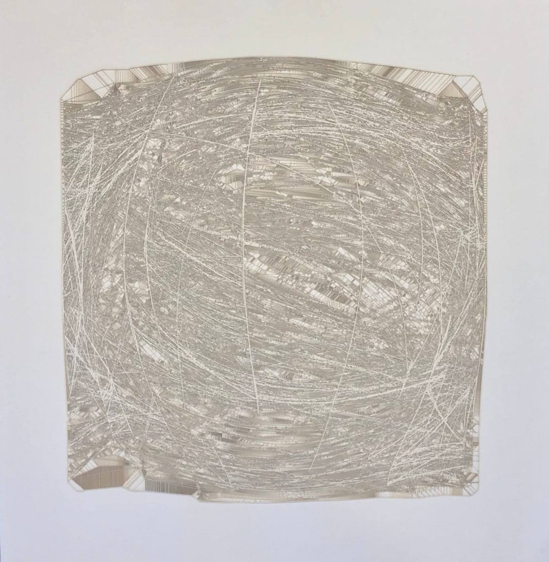 Gustavo Díaz, Big Data Einstein y Monet conversan sobre la naturaleza de la Luz. A lo lejos se escucha Gymmopedie. Gödel observa y piensa sobre la incompletitud. Empieza Gnossienne, 2019, Cut out paper, 24 1/8 x 23 1/2  x 2 in. (61.3 x 59.7 x 5.1 cm.)