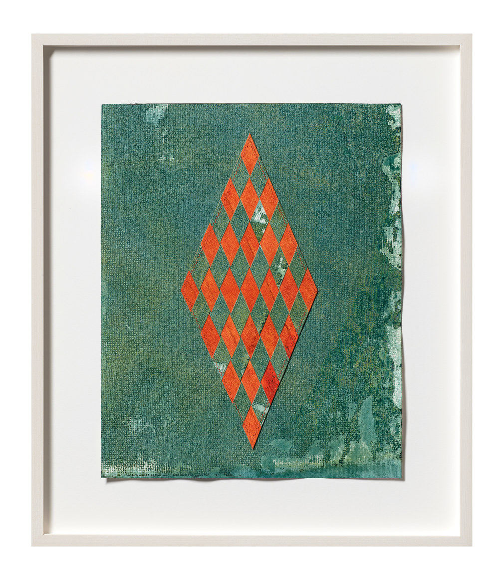 Sandra Monterroso, Rombo para sanar N&ordm; 2, 2023. C&uacute;rcuma, &Iacute;ndigo, acrylic, cotton paper, 23 &frac12; x 20 ⅛ in. (59.7 x 51.1 cm.)