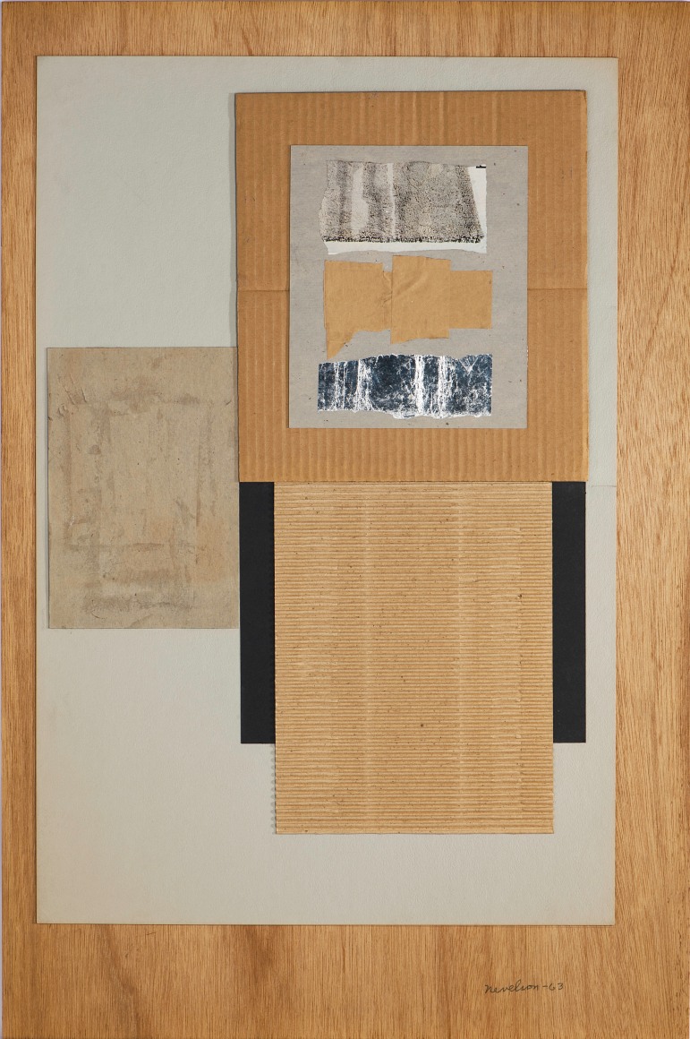 Louise Nevelson, Untitled, 1963, cardboard, metal foil, paper and tape collage on board, 36 x 24 in. &copy; 2025 Estate of Louise Nevelson / Artists Rights Society (ARS), New York