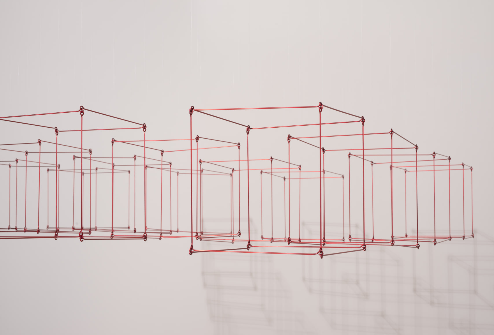 Elias Crespin, Gran 16 cubos rojos, 2020. Painted aluminum, nylon, motors and electronic interface, 71 5/8 x 71 5/8 in. (182 x 182 cm.)