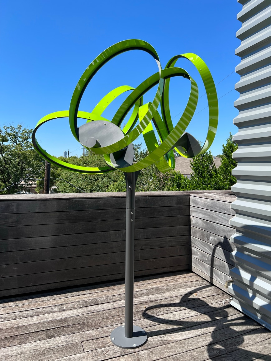 Pedro S. de Movell&aacute;n, BOREAS, 2021. Hard coat anodized aluminum, painted aluminum, stainless steel 103 x 80 in. [Maximum Swing] (261.6 x 203.2 cm.)