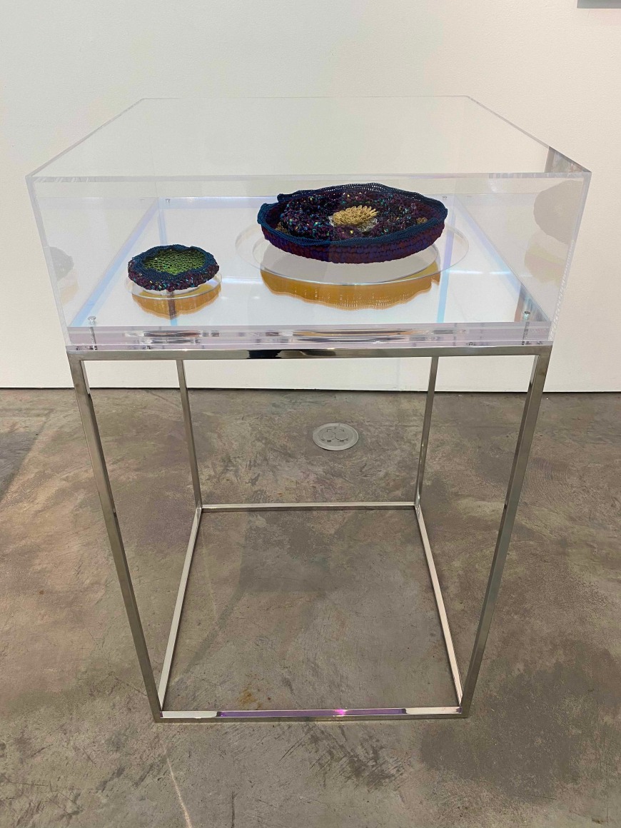 Ana Mar&iacute;a Tavares, Victorias Regias for Coc&oacute; River III [Euryale Amazonica], 2014. Various fabrics, yarn, acrylic, and stainless steel, 39 5/16 x 23 9/16 x 23 9/16 in. (100 x 60 x 60 cm.)