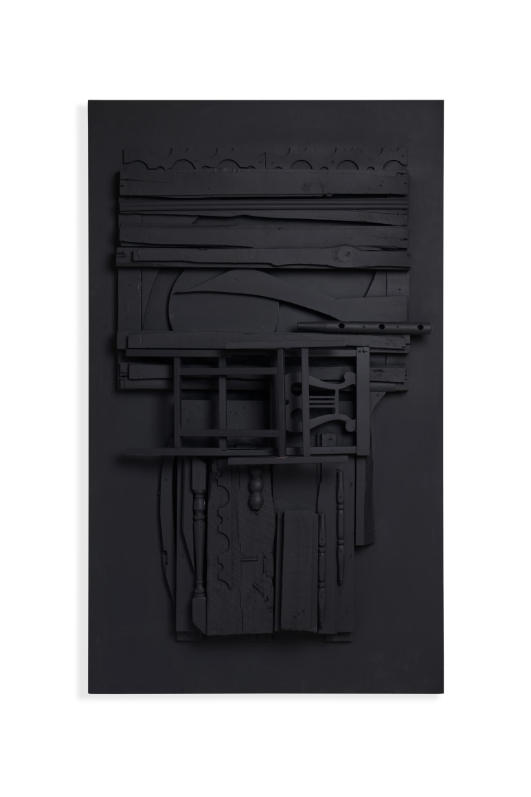 Louise Nevelson, Untitled, 1976-1978, Wood painted black, 80 x 48 x 10 &frac12; in.&nbsp;&copy; 2025 Estate of Louise Nevelson / Artists Rights Society (ARS), New York