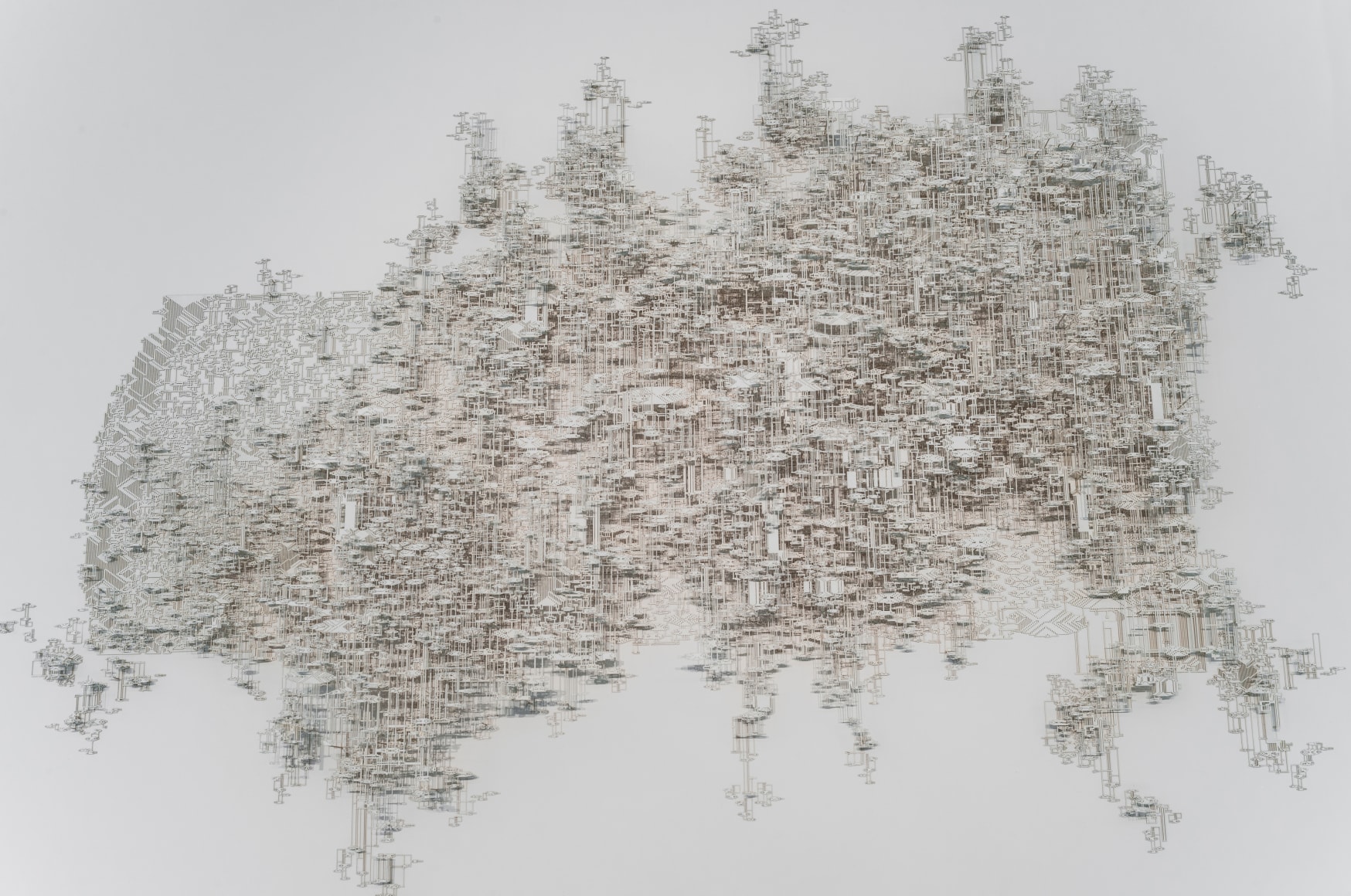 Zona Prigogine/Zadeh. Estructura Disipativa Borrosamente Coherente, 2018 Cut out paper. 45 x 42 x 31 in. (114.3 x 106.7 x 78.7 cm.)