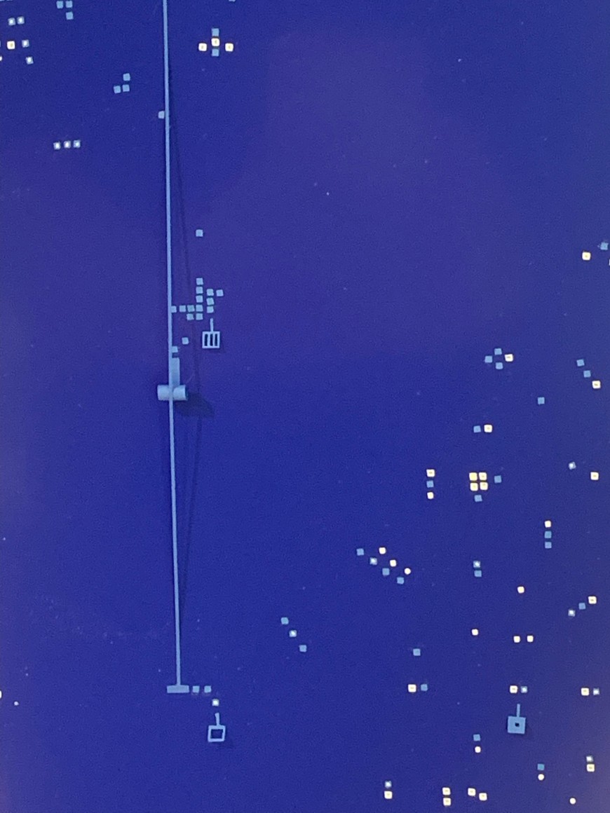 Marco Maggi, Too Far / too close (detail), 2022. Paper on paper on blue Dibond, 48 x 36 in.