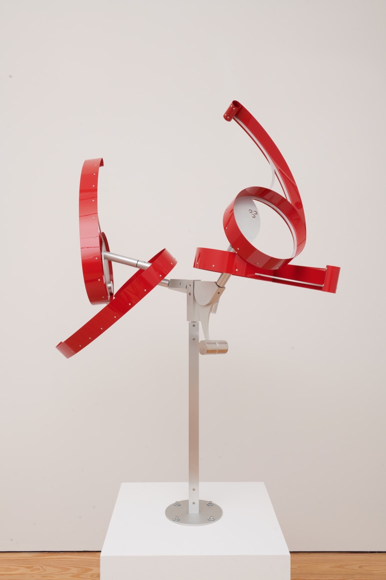 Pedro S. de Movell&aacute;n, AXON, 2023, Anodized aluminum, painted aluminum, stainless steel, 59 in. (max height) x 59 in. (max swing)