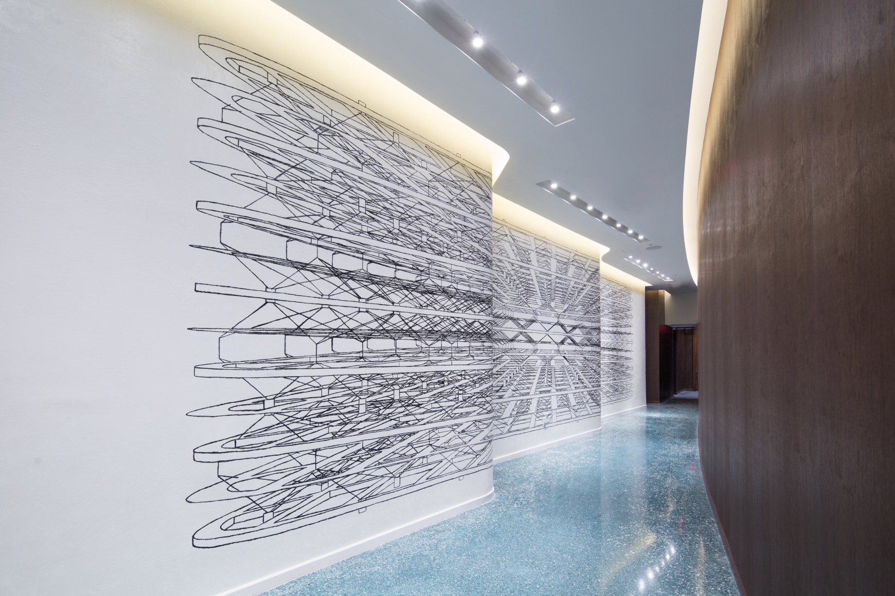 Pablo Siquier,&nbsp;1517, 2015, Oil on wall,&nbsp;13.1 x 49.2 ft. One Ocean Building, Miami, FL