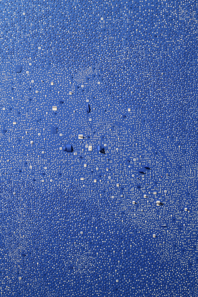 Marco Maggi, No visual distancing (Blue), detail, 2021. Paper on paper on paper, 36 x 24 in. (91.4 x 61 cm.)
