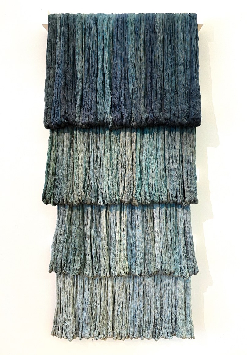 Sandra Monterroso, Expoliada III. From the series &quot; Wounds can also be dyed blue.&quot;, 2016. Yarn dyed with indigo and wood, 70 13/16 x 31 1/2 x 4 11/16 in. (180 x 80 x 12 cm.)