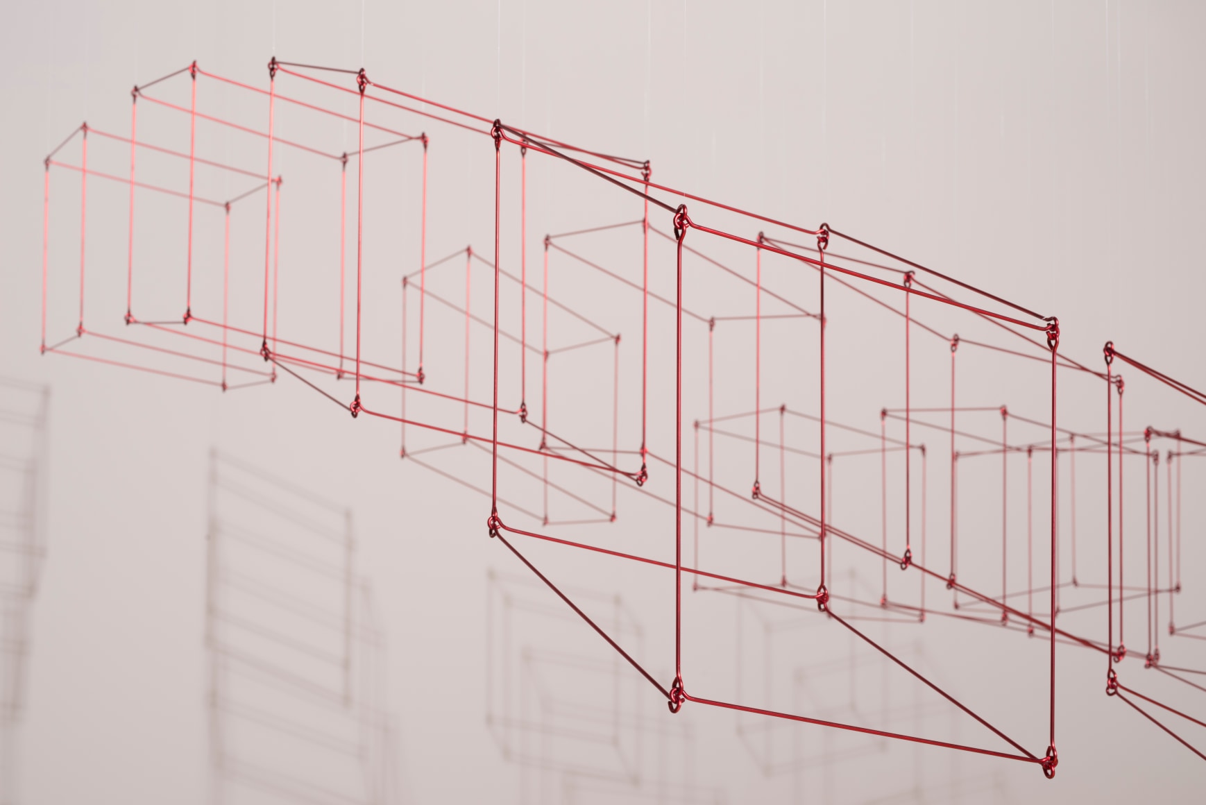 Elias Crespin, Gran 16 cubos rojos, 2020. Painted aluminum, nylon, motors and electronic interface, 71 5/8 x 71 5/8 in. (182 x 182 cm.)