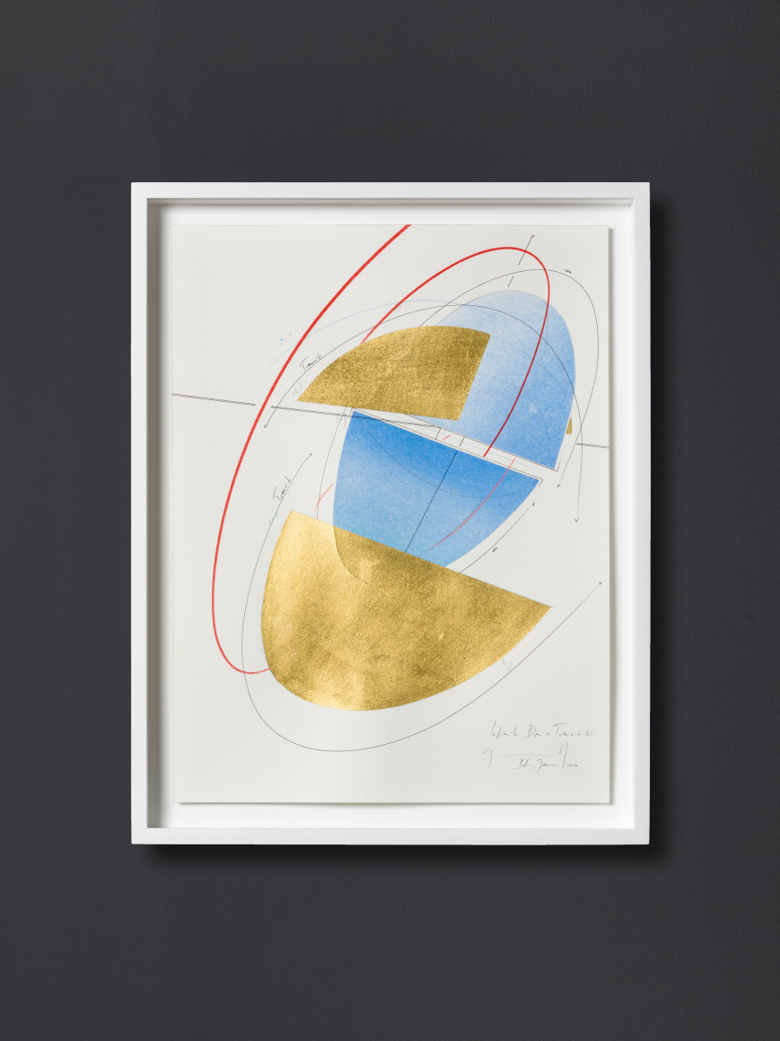 Jorinde Voigt,&nbsp;Infinite Blue + Transit (6), 2020. Signed,&nbsp;Ink, gold leaf, pastel, oil chalks and graphite on paper,&nbsp;18 &frac12; x 14 ⅝ x 1 ⅝ in. (47 x 37 x 4 cm.)