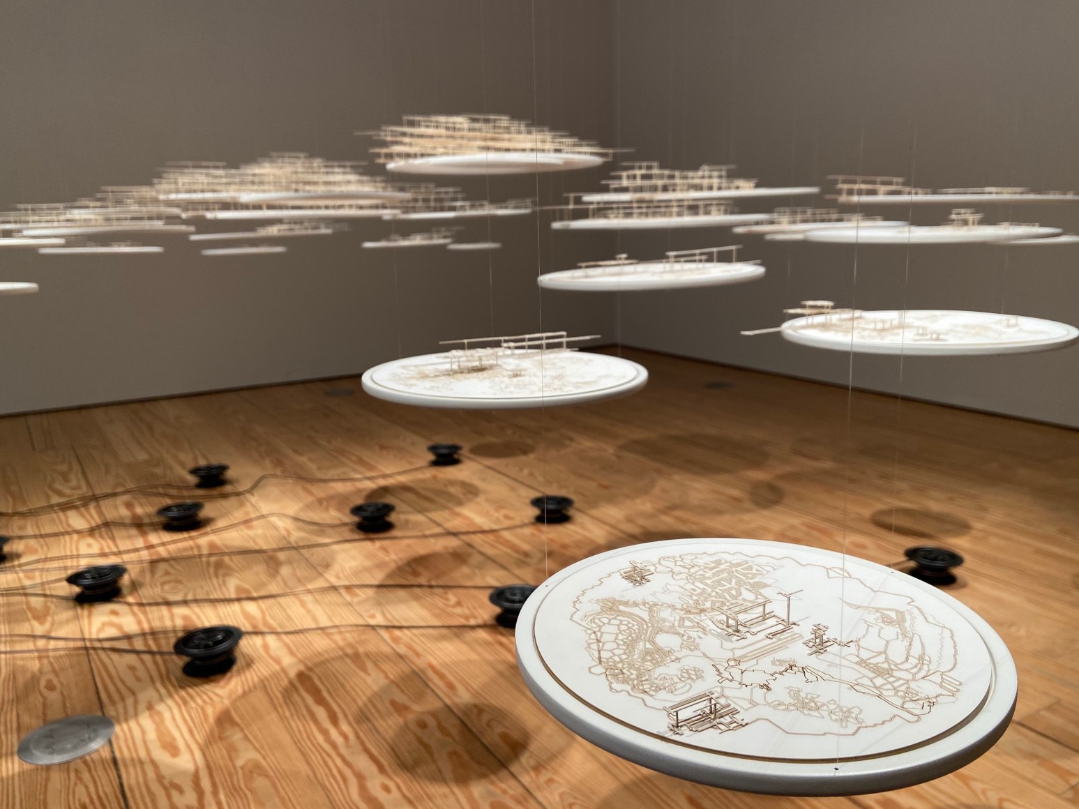 Gustavo D&iacute;az, Architecture of Murmurs [detail], 2019. Cut out paper and speakers, variable dimensions