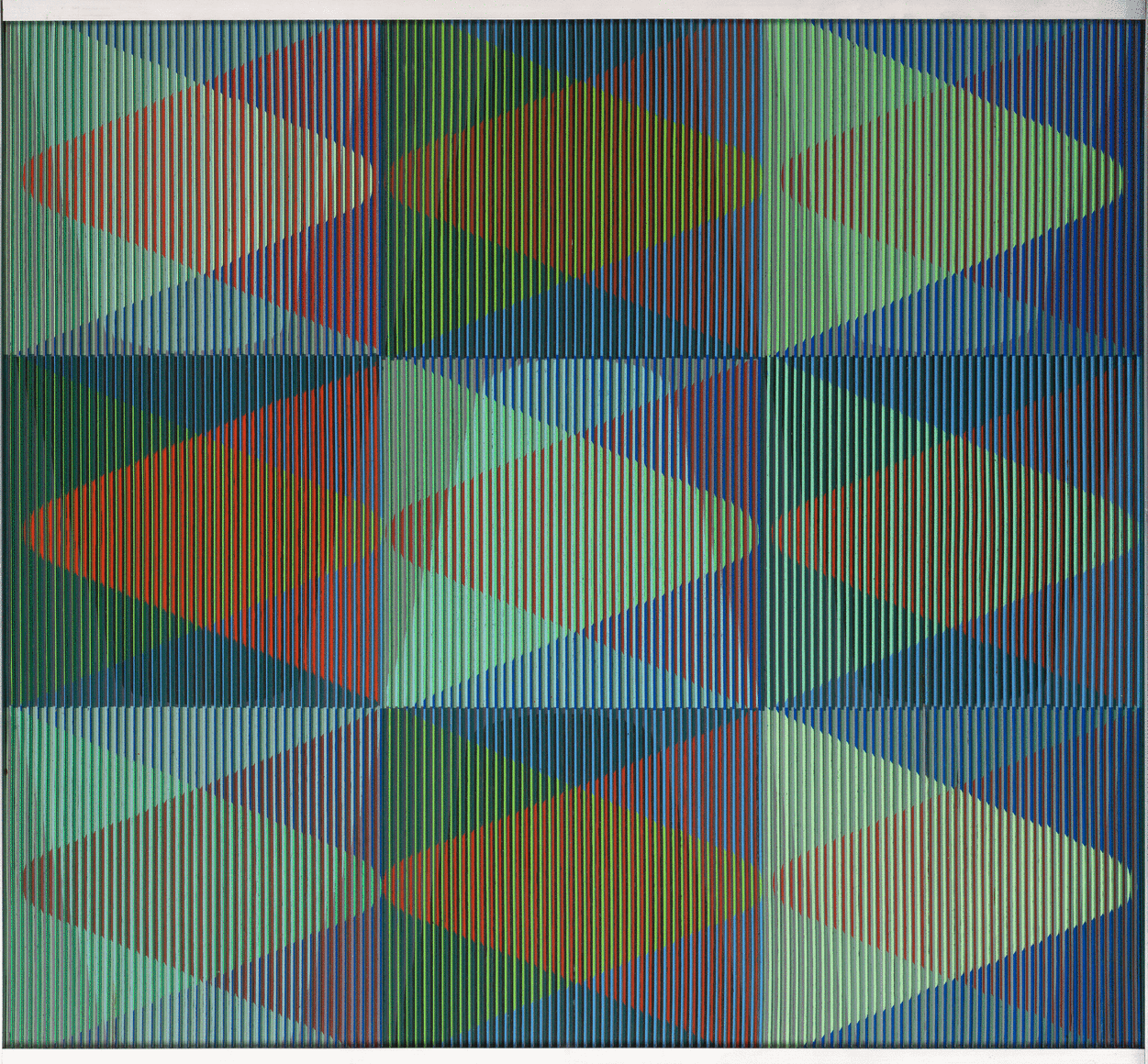 Carlos Cruz-Diez, Physichromie 153, 1965. Acrylic paint on cardboard, PVC and wood, 24 3/8 x 23 in.