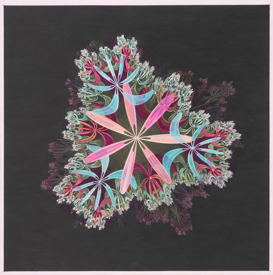 Melanie Smith, Psychoactive Render 13, 2022. Pigments on veneered wood panel, 21 5/8 x 21 5/8 in. (55 x 55 cm.)