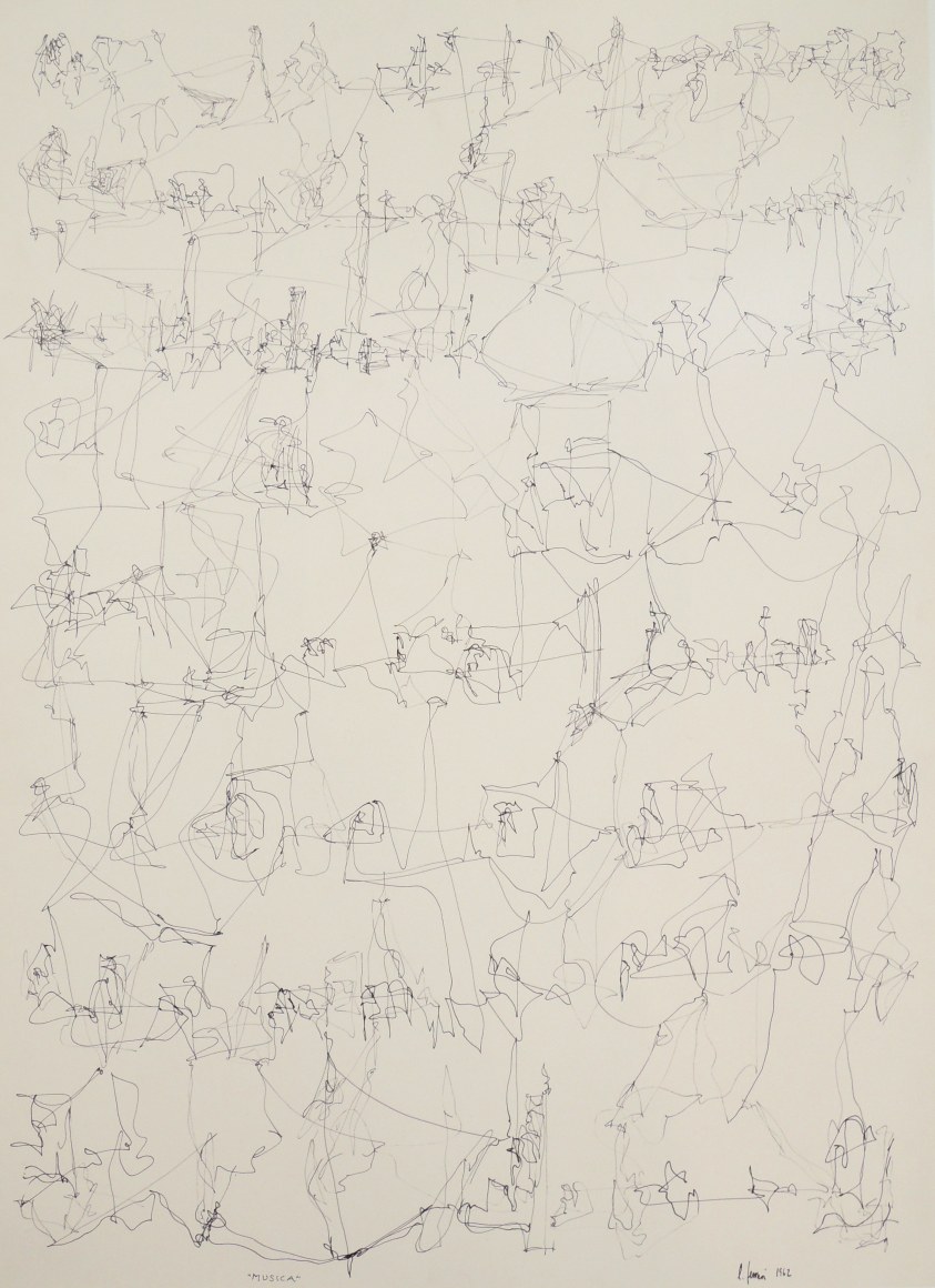 Le&oacute;n Ferrari,&nbsp;Musica,&nbsp;1962.&nbsp;Drawing, India ink on paper,&nbsp;26 x 18 7/8 in. (66 x 48 cm.)