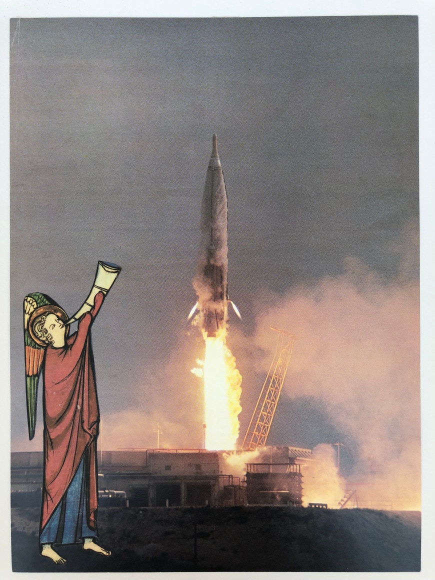 Le&oacute;n Ferrari.&nbsp;Lanzamiento, 1986.&nbsp;Collage,&nbsp;11 7/8 x 8 3/4 in. (30.2 x 22.3 cm.)