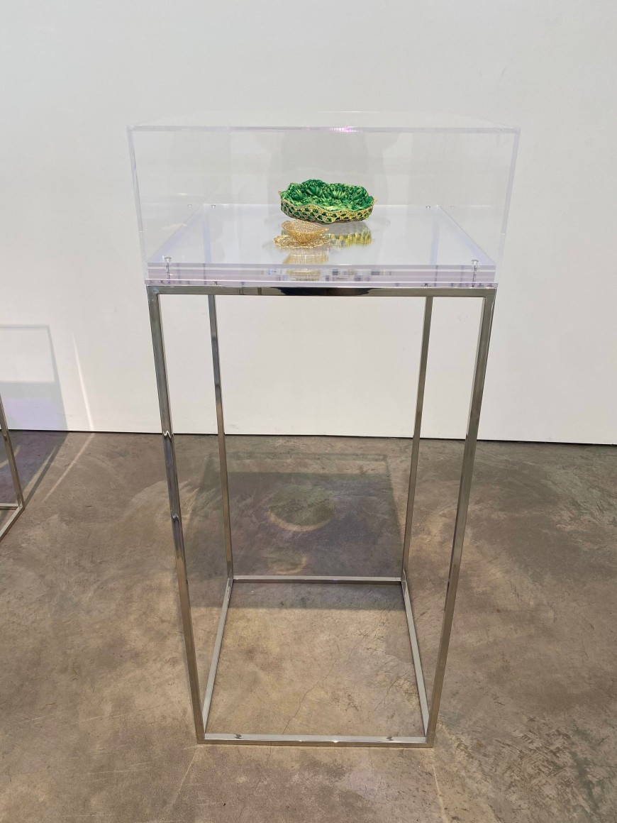 Ana Mar&iacute;a Tavares, Victorias Regias for Coc&oacute; River IX [Euryale Amazonica], 2014. Various fabrics, yarn, acrylic, and stainless steel, 47 3/16 x 19 11/16 x 19 11/16 in. (120 x 50 x 50 cm.)