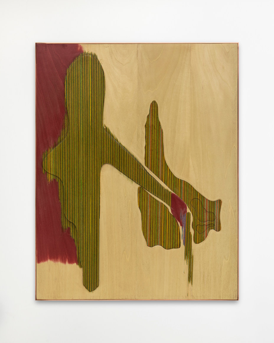 Sebast&iacute;an Gord&iacute;n, 27 de junio, 1 pm, 2022. Dyed veneer, plywood, copper, 23 1/4 x 18 1/8 in. (59 x 46 cm.)