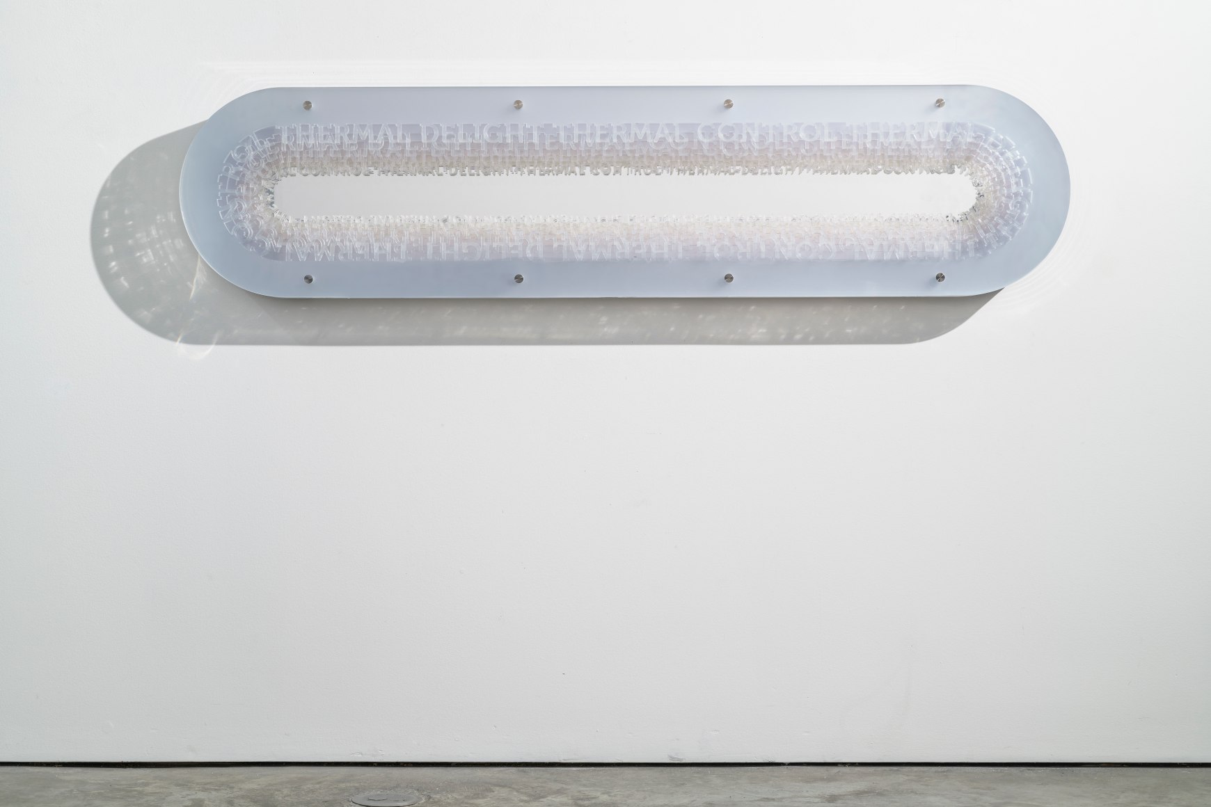 Ana Mar&iacute;a Tavares, C&aacute;psulas Ed. 2/3 [from the series Antigas Ternuras], 2010. Crystal and colored acrylic, stainless steel and aluminum, 18 1/8 x 76 3/4 x 5 3/4 in. (46 x 194.9 x 14.6 cm.)