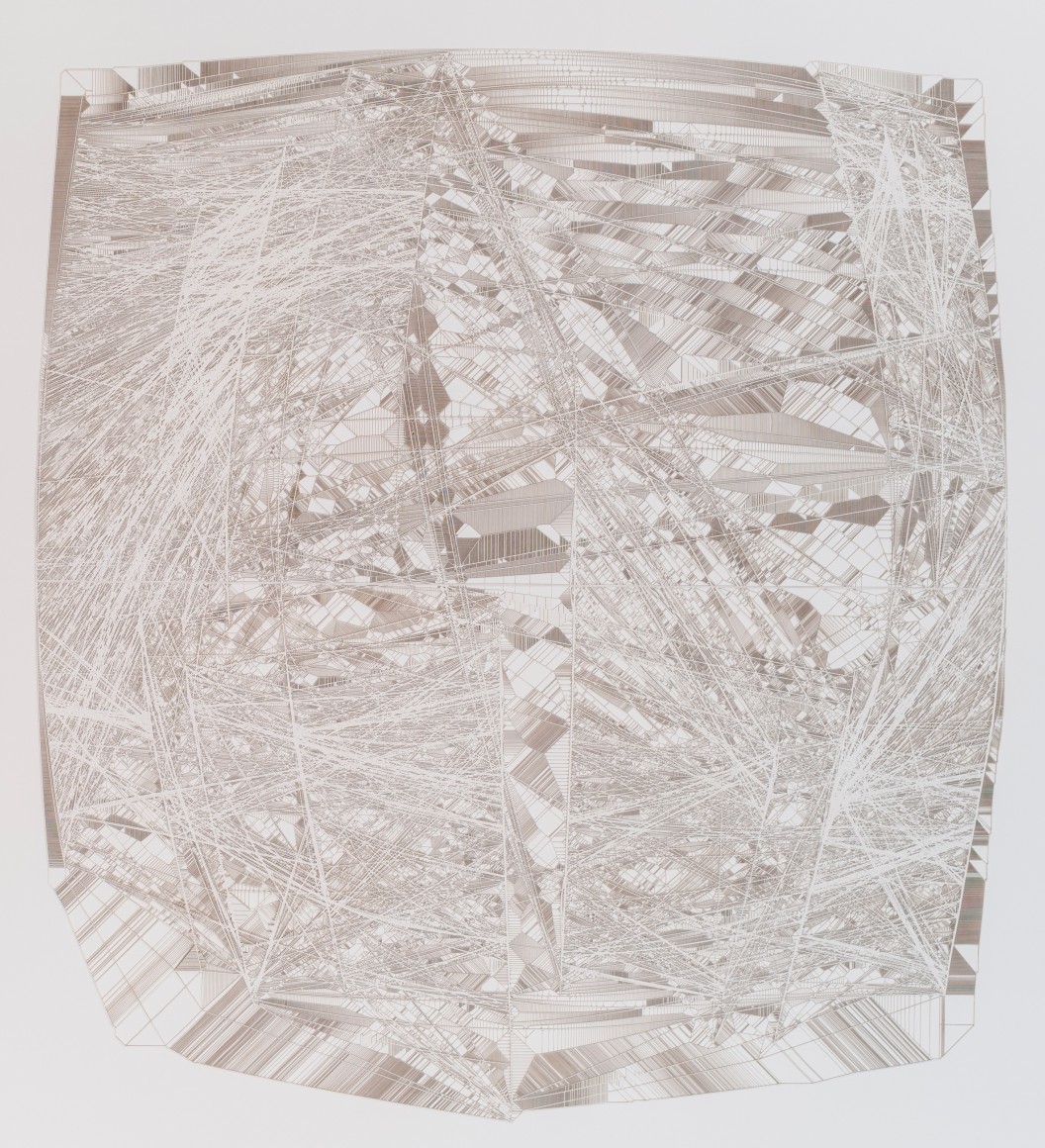 Arquitectura de una neurona O/Y en una pequeña red neuronal borrosa , 2018 Cut out paper. 41 5/8 x 38 3/8 x 1 3/4 in. (105.7 x 97.5 x 4.4 cm.)