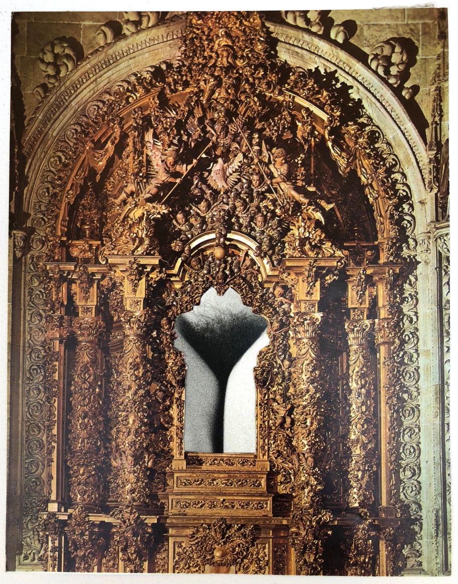 Le&oacute;n Ferrari.&nbsp;Retablo, 1994.&nbsp;Collage,&nbsp;8 21/32 x 6 11/16 in. (22 x 17 cm.)