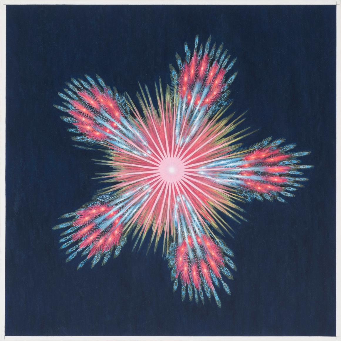 Melanie Smith, Psychoactive Render 18, 2022. Pigments on veneered wood panel, 21 5/8 x 21 5/8 in. (55 x 55 cm.)