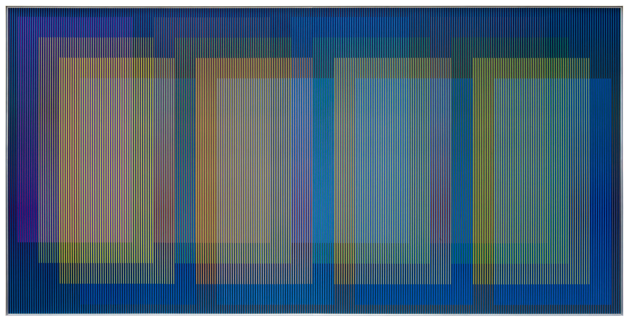 Carlos Cruz-Diez, Physichromie Panam 309, 2018, Chromography on aluminum, 59 1/16 x 118 1/16 in. (150 x 300 cm.)