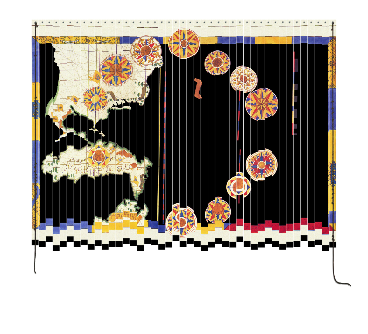 Miguel Angel&nbsp;R&iacute;os, MAGAILLAN, 1992-1993.&nbsp;Cibachrome mounted on canvas, polyester&nbsp;cord&nbsp;and push pins,&nbsp;196 13/16 x 151 9/16 in.