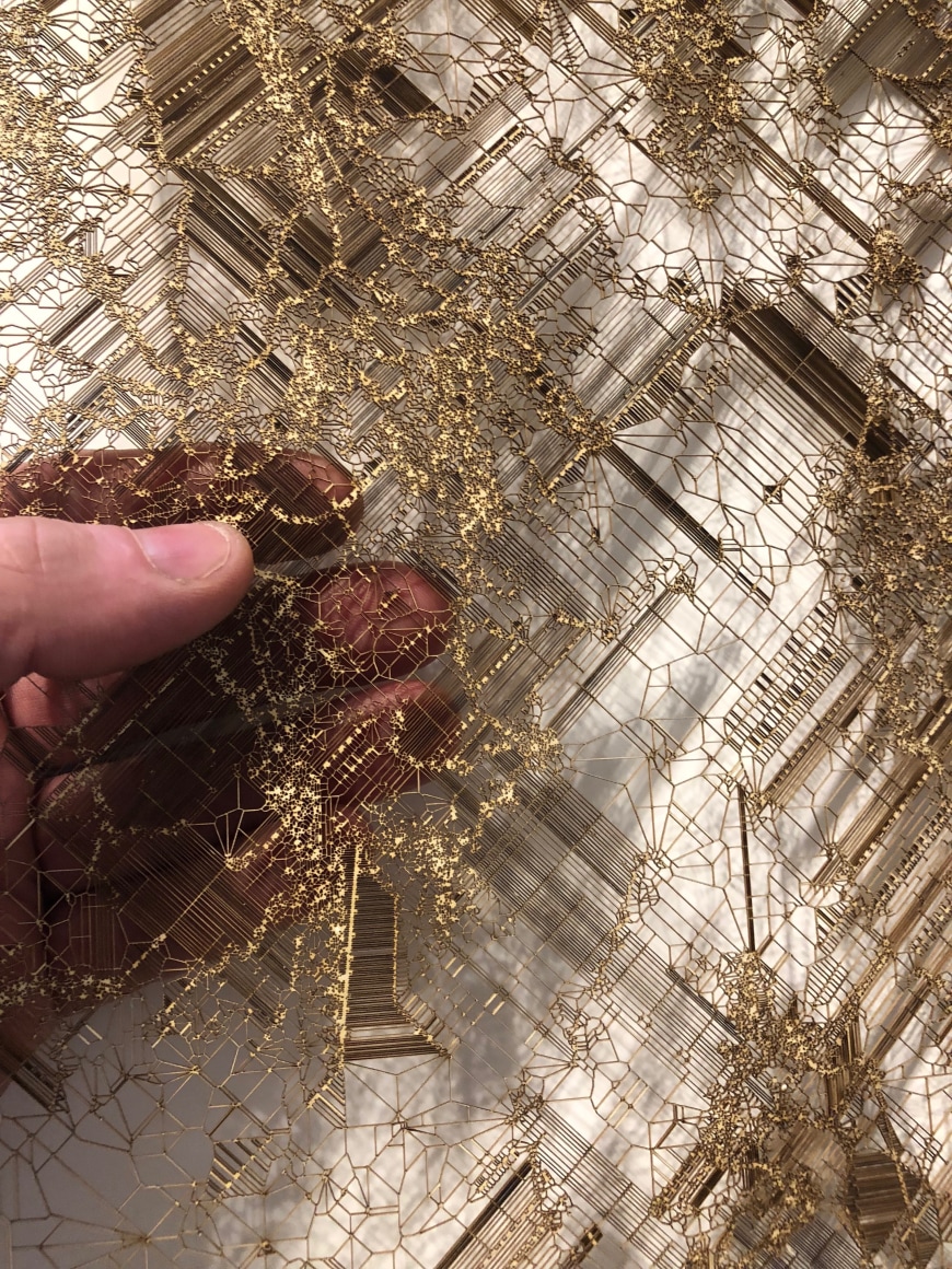 Gustavo D&iacute;az, De la serie: &ldquo;Nanopensamientos&rdquo;Me veo mirando hacia el interior. Extra&ntilde;o Bucle.Dibujo una Hipotesis de Estabilidad.Capitulo III. Libro De la Incompletitud y otros monstruos posibles. (detail), 2019. Cut paper, 38 x 24 in.