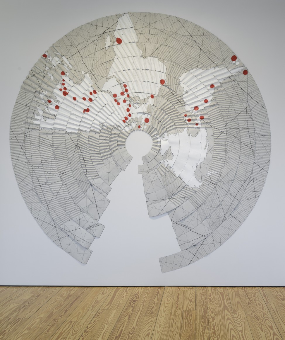 Miguel Angel R&iacute;os, Pleats and Borders #2,1994-1995. Drawing, acrylic on pleated canvas with push pins, Diameter = 130 in. (330.2 cm.)