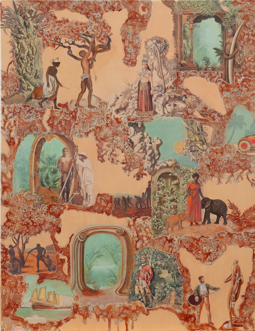 Rodrigo Facundo,&nbsp;Paisaje Roto, 2023,&nbsp;Mixed media on canvas,&nbsp;35 &frac12; x 27 ⅝ in. (90.3 x 70.1 cm.)