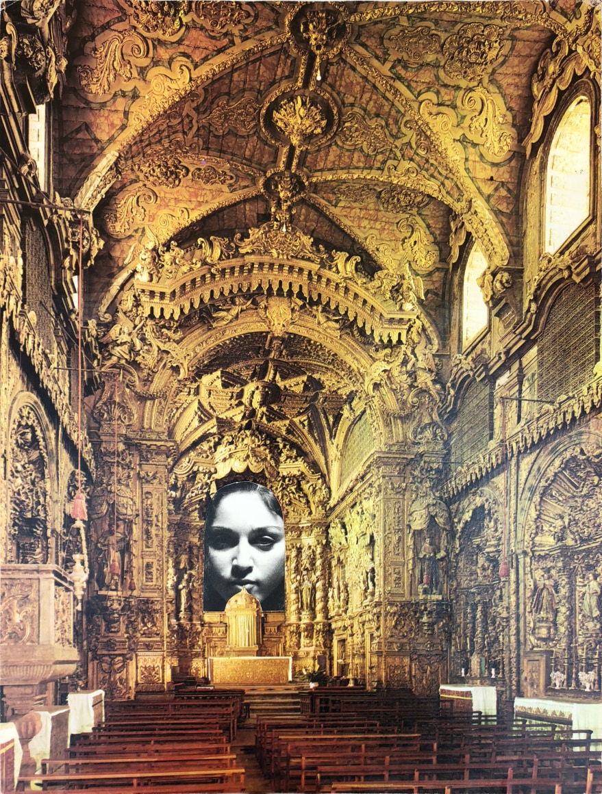 Le&oacute;n Ferrari.&nbsp;Santa Clara do Porto, from the Relecturas de la Biblia series, 1988. Collage,&nbsp;11 13/16 x 9 1/16 in. (30 x 23 cm.)