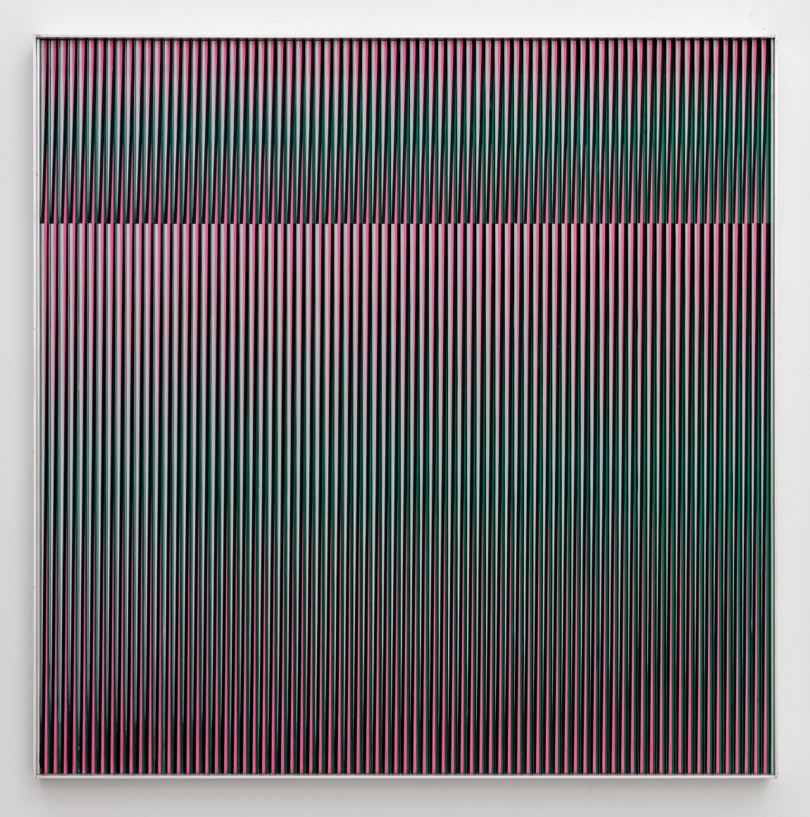 Carlos Cruz-Diez, Physichromie 888, 1974. Aluminum, silkscreen, and stainless steel, 35 x 35 x 2 in.