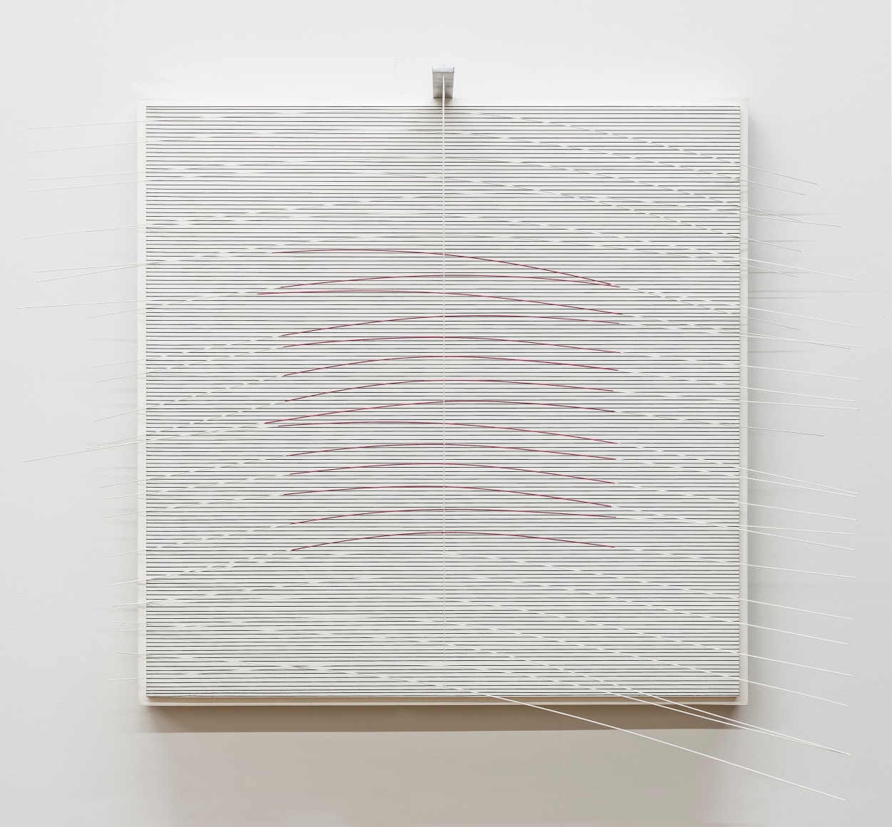 Jes&uacute;s Rafael Soto, Carr&eacute; Rose, 1992. Paint, wood, metal, and nylon, 24 3/8 x 31 1/2 x 11 in. (62 x 80 x 28 cm.)&nbsp;with extensions