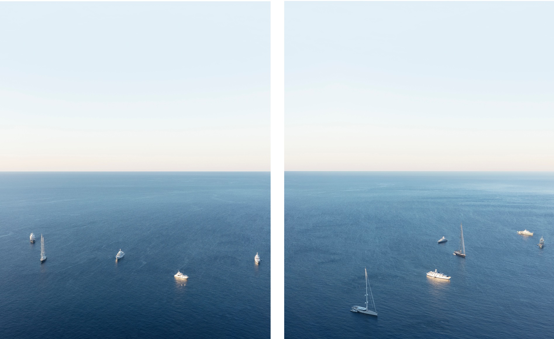 Yachts, Morning Light, Capri, 2016, 40 x 64 inch archival pigment print diptych