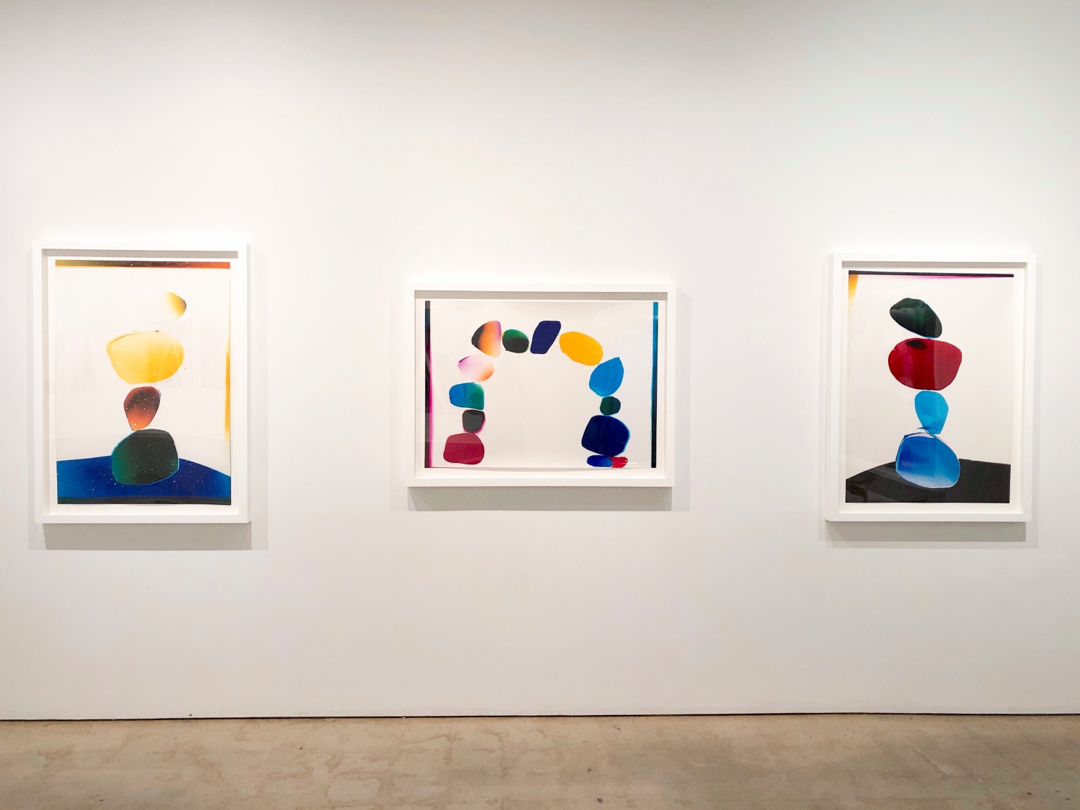 From left to right: Disappearing Stones - Stone Arch Toro - Heart Stones, 2018, 49 x 36.25 inches, 48 x 36.5 inches, 48 x 36.5 inches