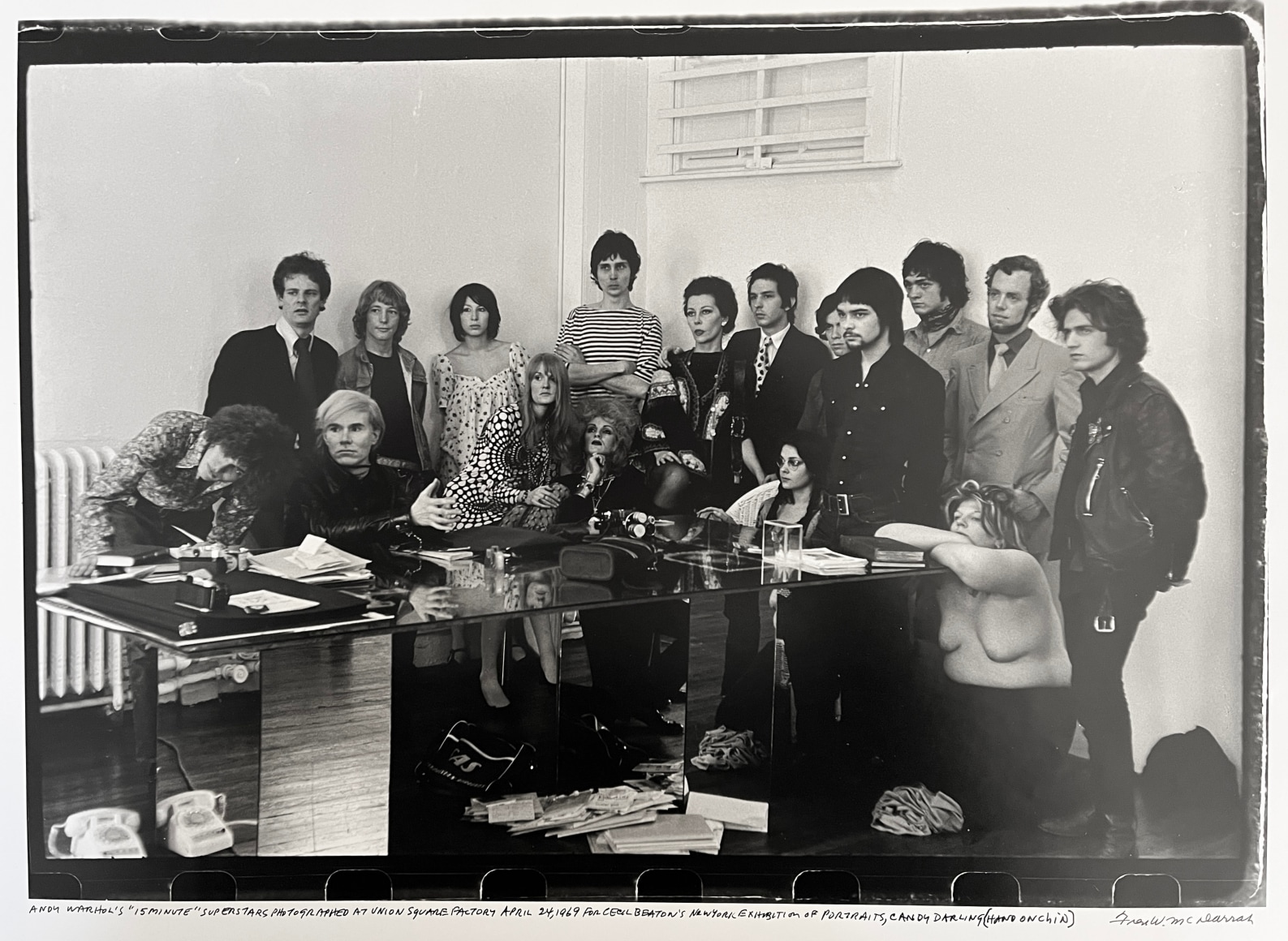 Fred McDarrah, Andy Warhol’s “15 minute” superstars photographed at Union Square Factory, April 24, 1969, for Cecil Beaton’s New York exhibition of portraits. Candy Darling (hand on chin).