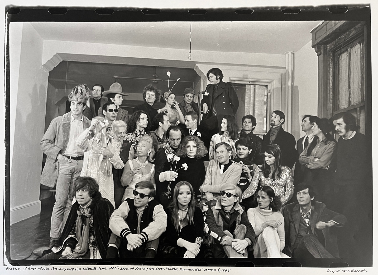 Fred McDarrah, Friends of Andy Warhol Factory pose for Charles Henri Ford’s book of poetry “Silver Flower Koo”, March 6, 1968.