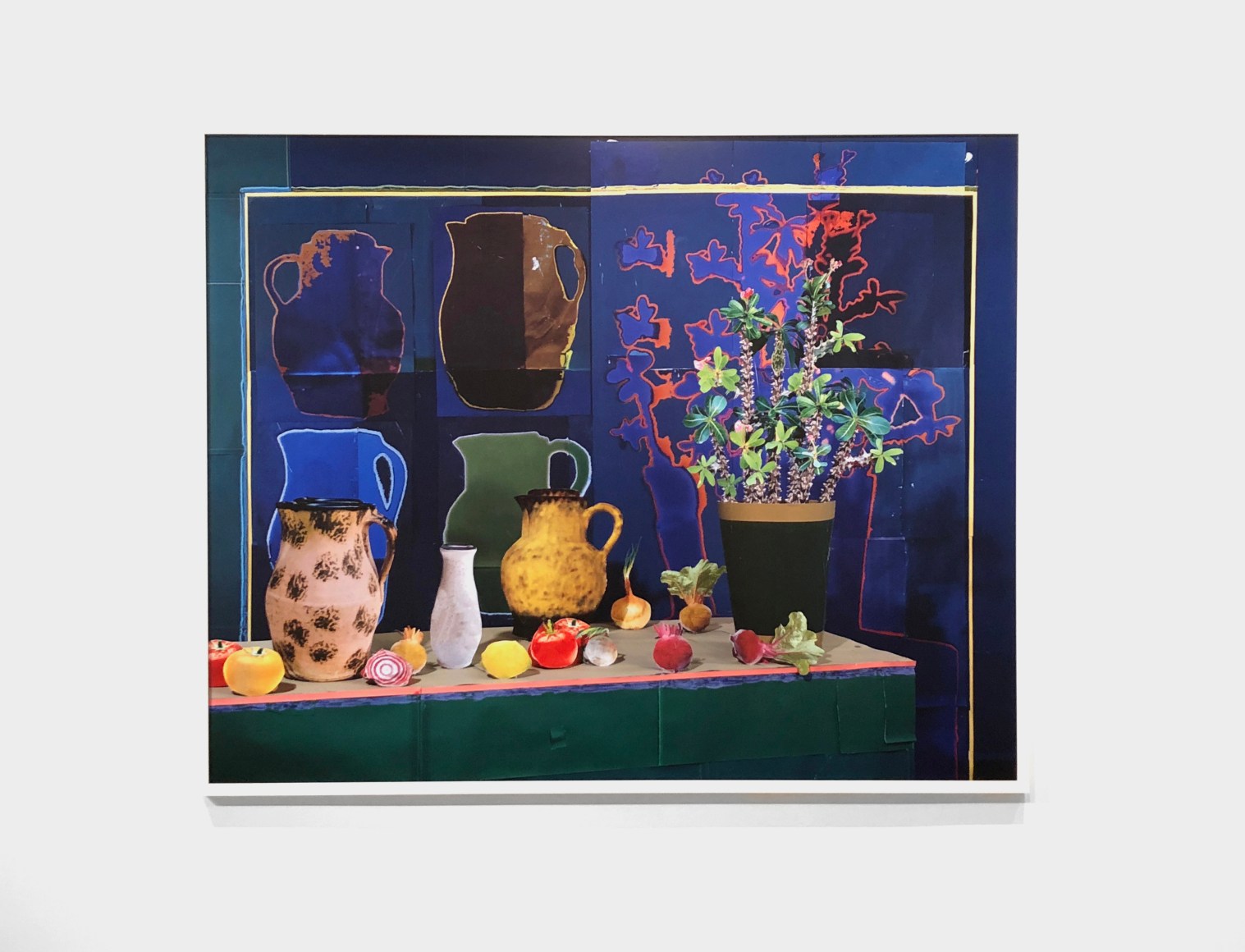 Daniel Gordon, Still Life with Vase, Shadows, and Vegetables. 2018