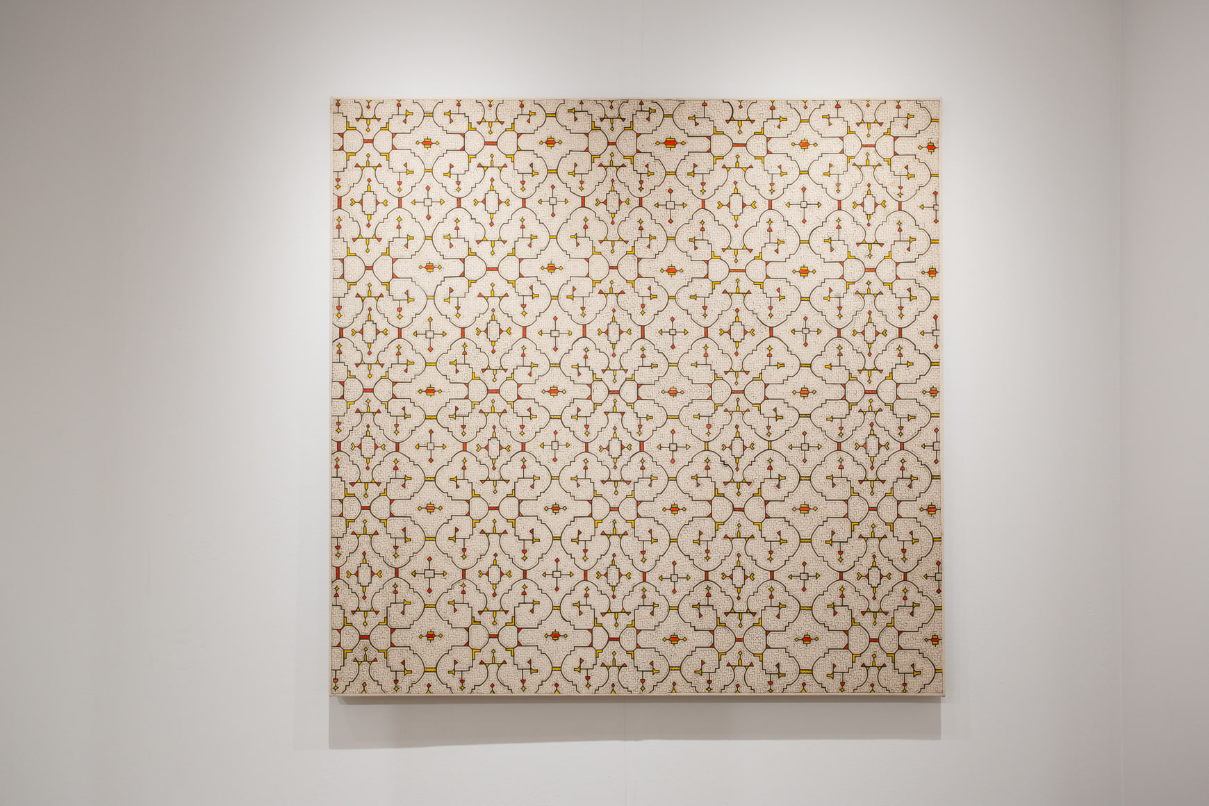 OAF Curated Space:&nbsp;The Hummingbird Paints Fragrant Songs: Sara Flores and Celia Vasquez Yui,&nbsp;Outsider Art Fair New York 2020 (installation view). Artwork: Sara Flores,&nbsp;Maya Ken&eacute;, 2017, Vegetal dyes on wild-cotton canvas, 58.5 x 60 inches&nbsp; &nbsp; &nbsp; &nbsp; &nbsp; &nbsp; &nbsp; &nbsp; &nbsp; &nbsp; &nbsp; &nbsp; &nbsp;., Photo by Olya Vysotskaya