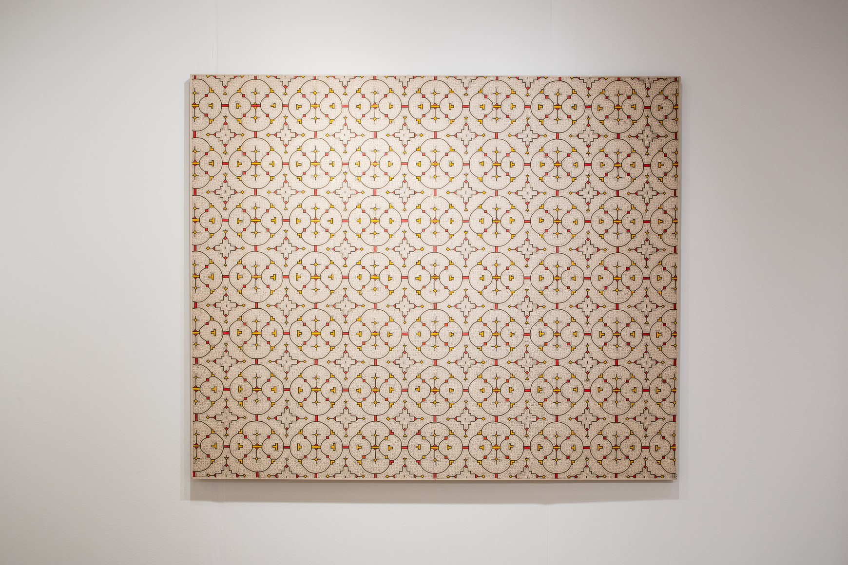 OAF Curated Space:&nbsp;The Hummingbird Paints Fragrant Songs: Sara Flores and Celia Vasquez Yui,&nbsp;Outsider Art Fair New York 2020 (installation view). Artwork: Sara Flores,&nbsp;Maya Ken&eacute;, 2017, Vegetal dyes on wild-cotton canvas, 58 x 70 inches&nbsp; &nbsp; &nbsp; &nbsp; &nbsp; &nbsp; &nbsp; &nbsp; &nbsp; &nbsp; &nbsp; &nbsp; &nbsp;., Photo by Olya Vysotskaya