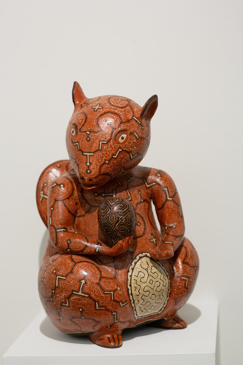 OAF Curated Space:&nbsp;The Hummingbird Paints Fragrant Songs: Sara Flores and Celia Vasquez Yui,&nbsp;Outsider Art Fair New York 2020 (installation view). Artwork: Celia Vasquez Yui,&nbsp;Gran Ardilla Colorada, 2019, Coil-built pre-fire slip-painted clay and vegetal resins, 11.8 x 11.8 x 17.75 inches&nbsp; &nbsp; &nbsp; &nbsp; &nbsp; &nbsp; &nbsp; &nbsp; &nbsp; &nbsp; &nbsp; &nbsp; &nbsp;., Photo by Olya Vysotskaya