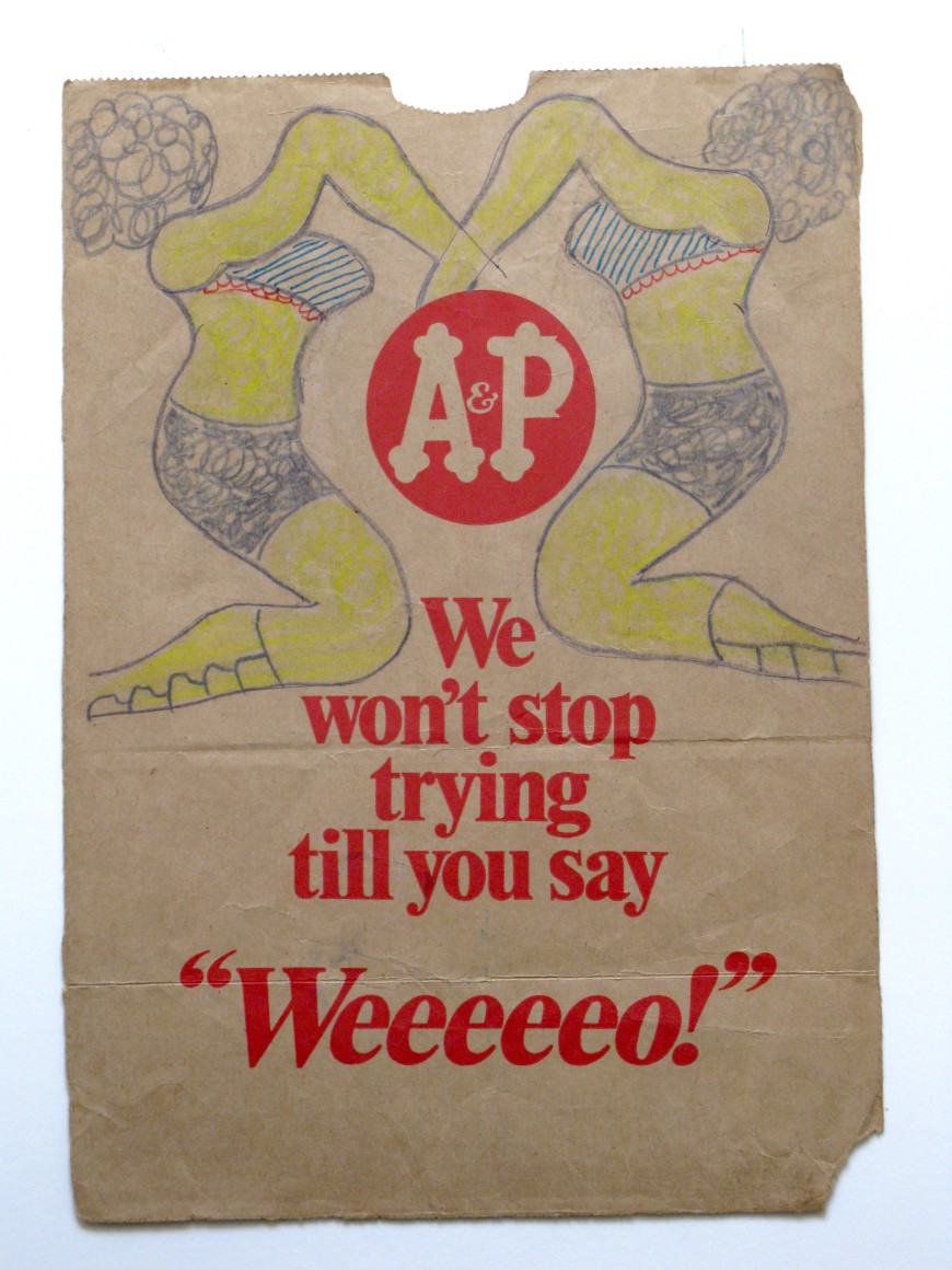 Lewis Smith, Untitled [We won&#039;t stop...]; n.d., 17 x 12 in, ink, crayon on grocery bag paper