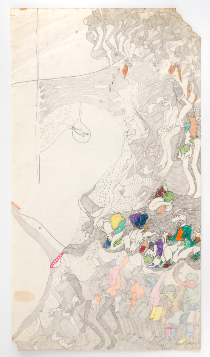 Susan Te Kahurangi King (1951) New Zealand, Untitled, c. 1975-1980, Graphite, colored pencil and crayon on paper, 16.5 x 9 in